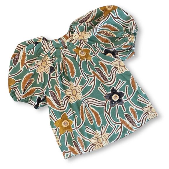 Ulla Johnson Jamilah Puff Short Sleeve‎ Silk Blouse Topaz-Navy-Tan Sz 2  EUC - Picture 9 of 10